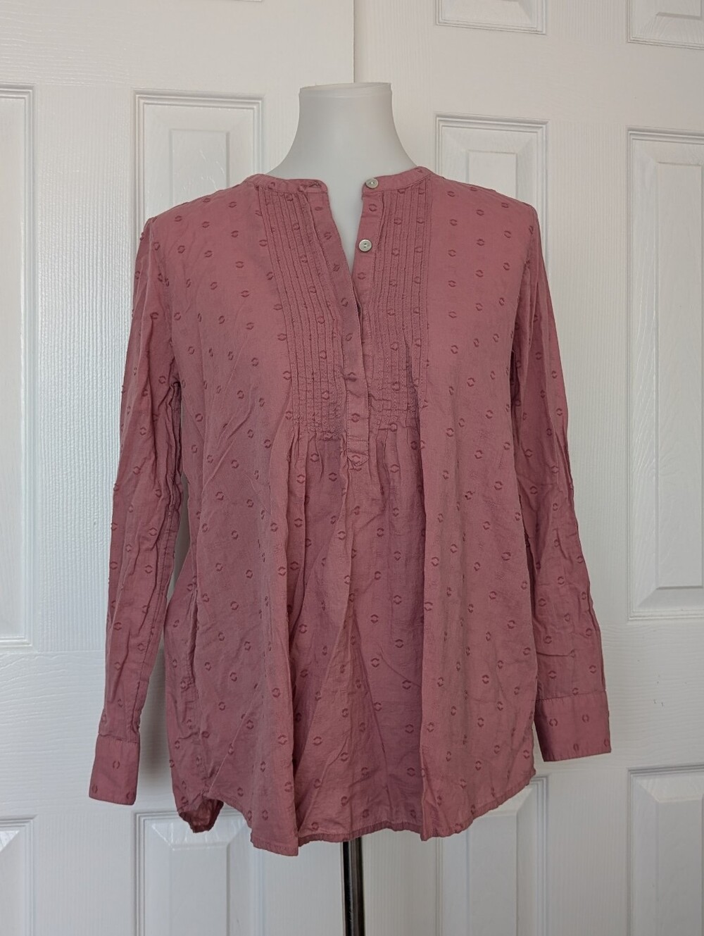 100% Cotton J. Jill Clip Dot Pintucked Pleated Popover Tunic Blouse